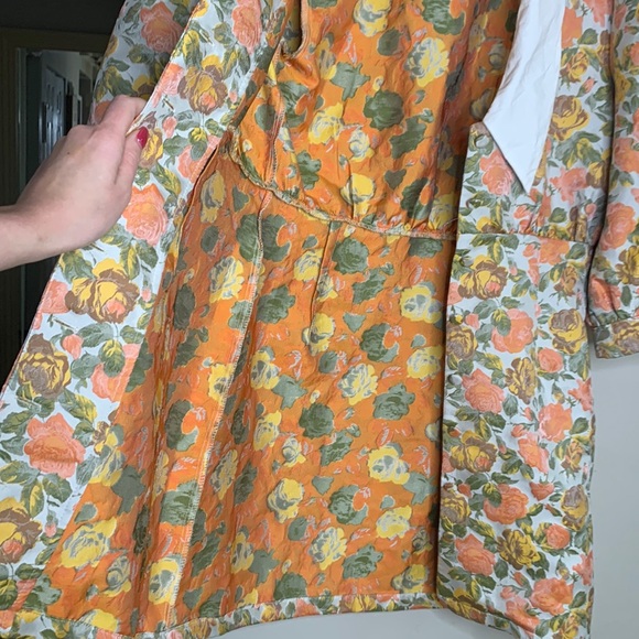 MOODIE Women's Size M Orange & Yellow Jacquard Floral Puffy Sleeved Mini Dress - Picture 13 of 15